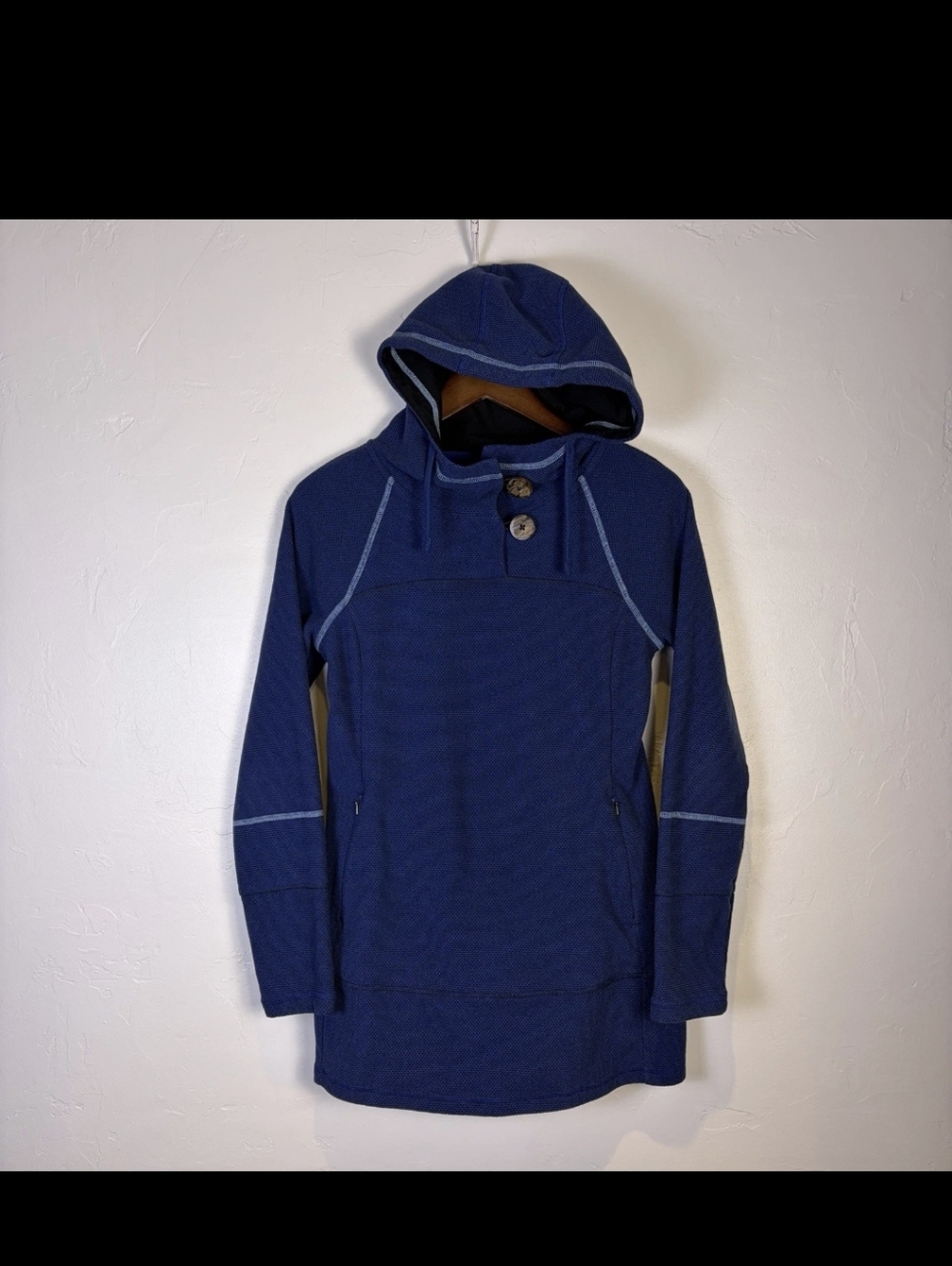 Prana navy blue textured fleece Lucia Yoga hoodie with Pockets Gorpore Small